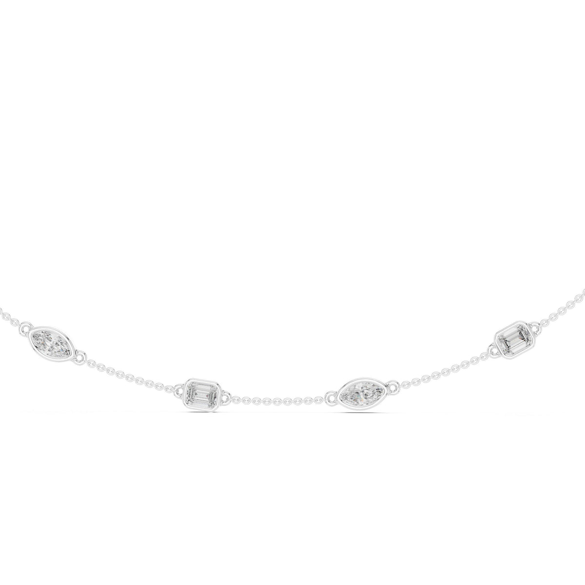 Emerald-Cut & Marquise Moissanite Bezel Station Necklace – 925 Sterling Silver, 18K Gold Vermeil