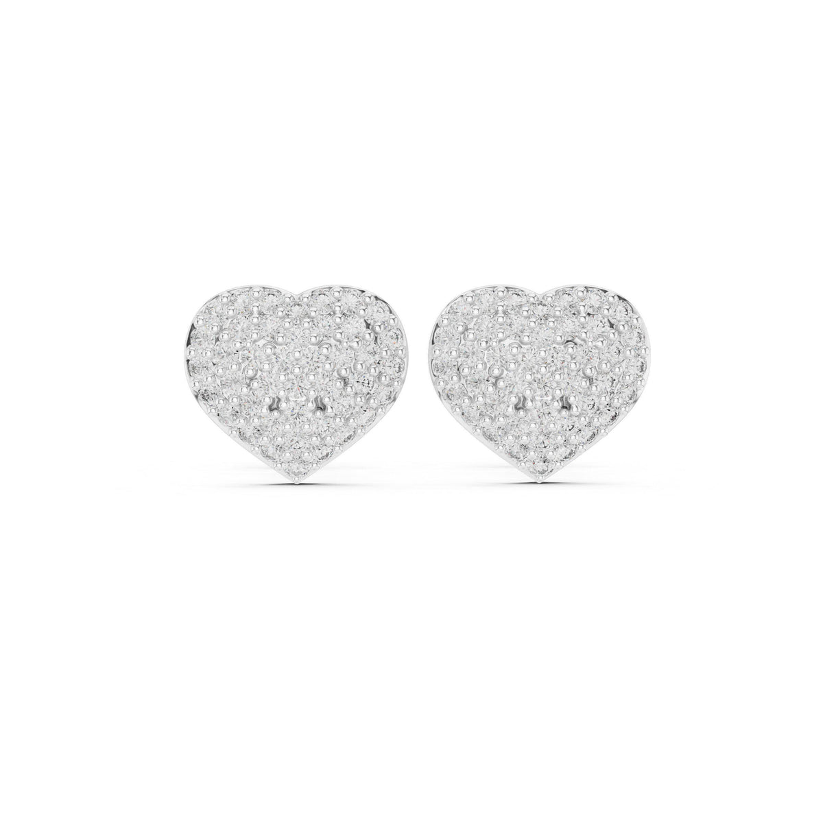 Moissanite Pavé Heart Stud Earrings – 925 Sterling Silver, 18K Gold Vermeil