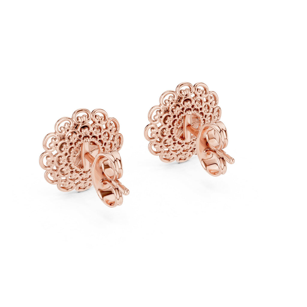 Moissanite Filigree Flower Stud Earrings – 925 Sterling Silver, 18K Gold Vermeil