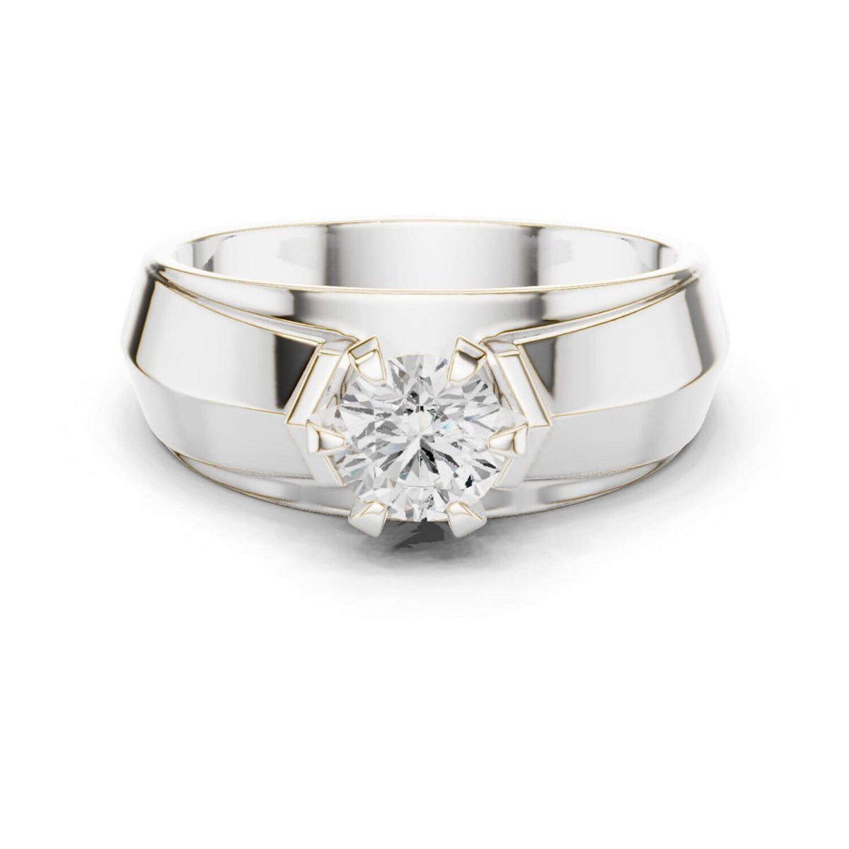 Men's Six-Prong Round Moissanite Ring, Tapered Band – 925 Sterling Silver, 18K Gold Vermeil