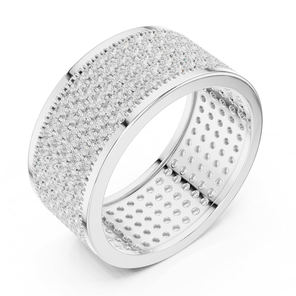 Men's Wide Multi-Row Pavé Moissanite Band – 925 Sterling Silver, 18K Gold Vermeil
