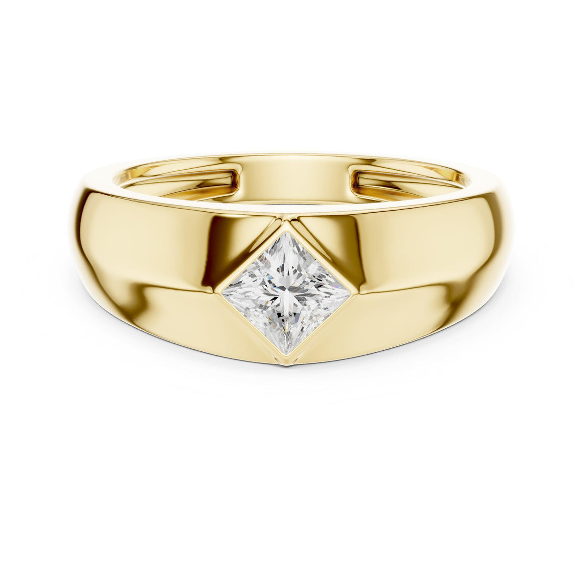 Men's Diamond-Set Princess-Cut Moissanite Ring – 925 Sterling Silver, 18K Gold Vermeil