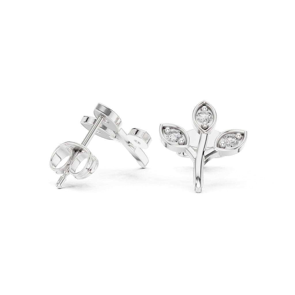Moissanite Leaf Sprig Stud Earrings – 925 Sterling Silver, 18K Gold Vermeil