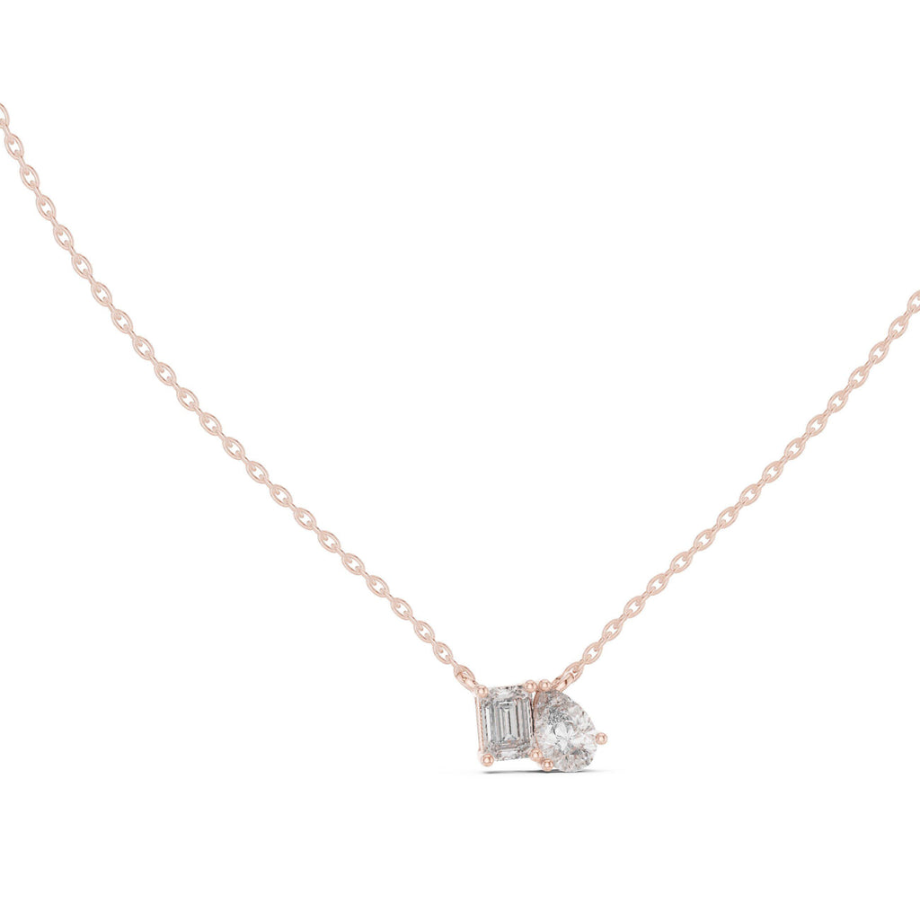 Emerald-Cut & Pear Moissanite Toi et Moi Necklace – 925 Sterling Silver, 18K Gold Vermeil
