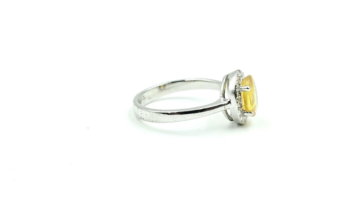 Oval Yellow Sapphire Diamond Halo Ring – 925 Sterling Silver, 18K White Gold Vermeil