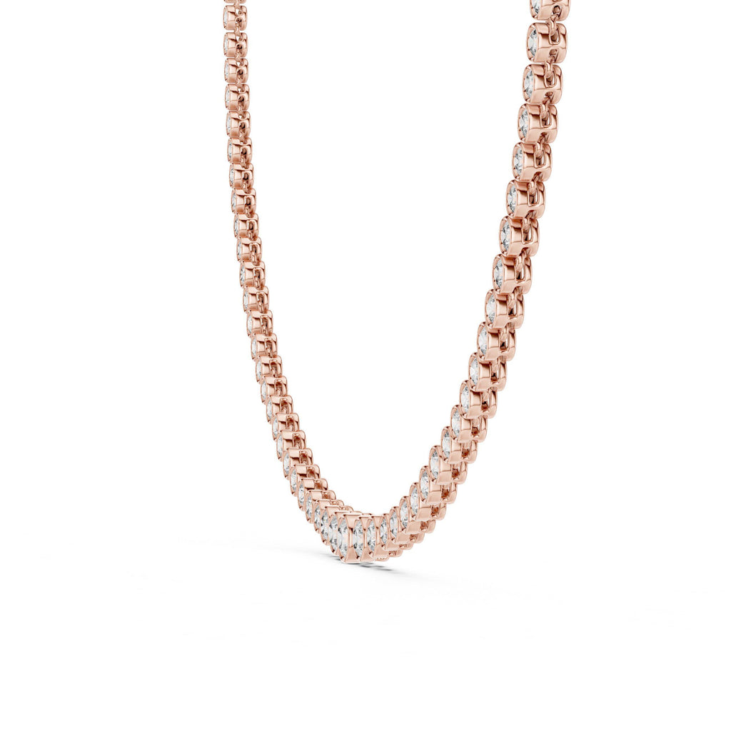 Graduated Round Moissanite Bezel Tennis Necklace – 925 Sterling Silver, 18K Gold Vermeil