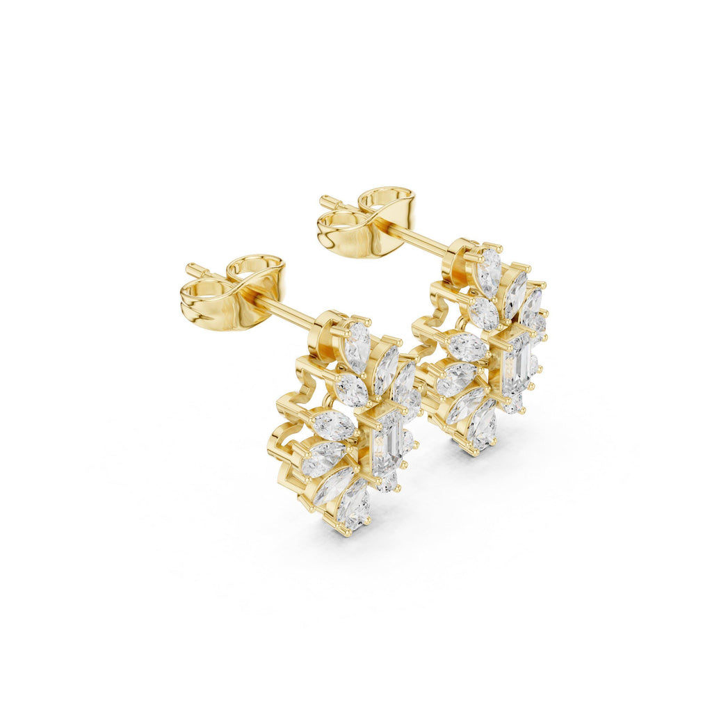 Baguette & Marquise Moissanite Starburst Stud Earrings – 925 Sterling Silver, 18K Gold Vermeil