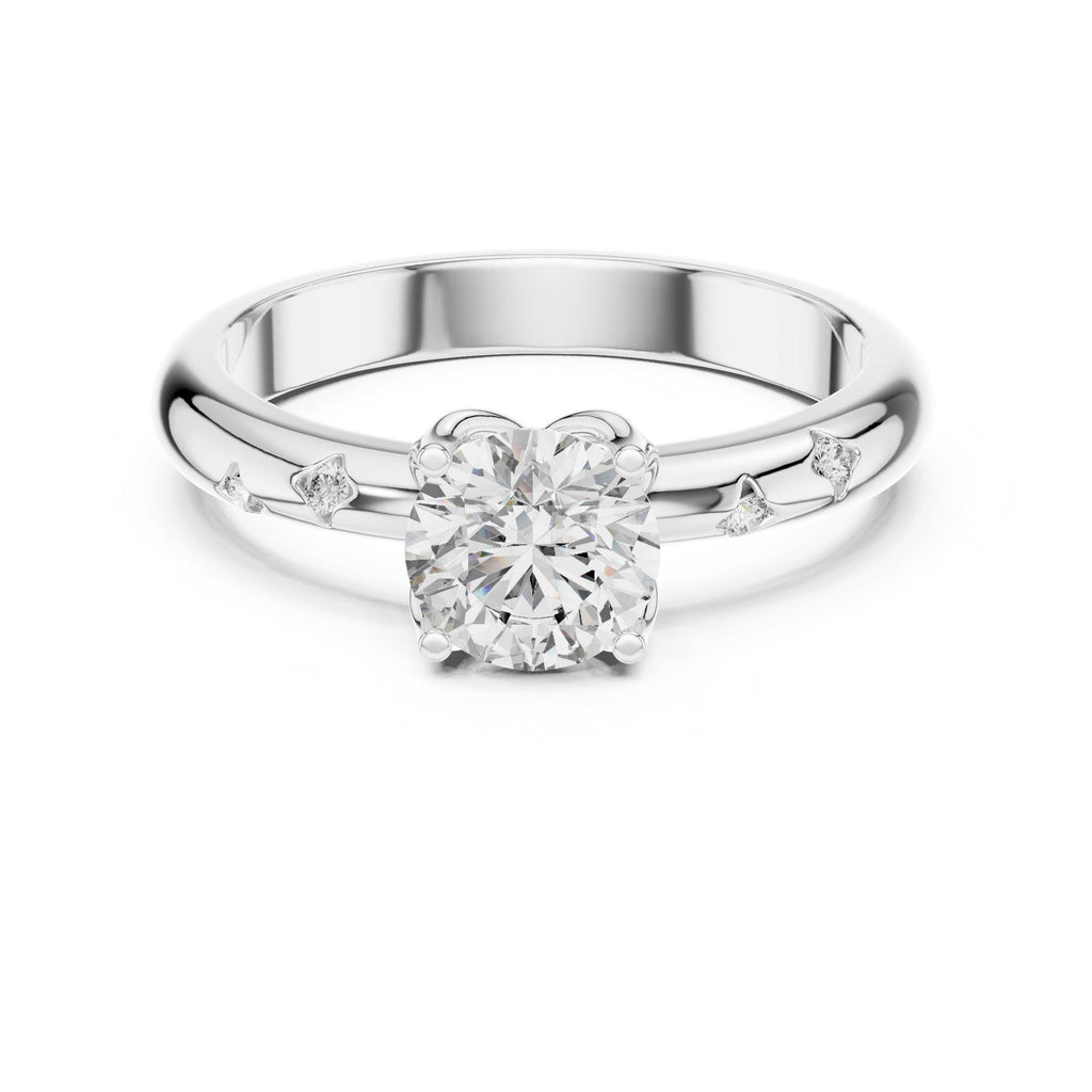 Round Moissanite Solitaire Ring with Side Accents, 6mm – 925 Sterling Silver, 18K Gold Vermeil