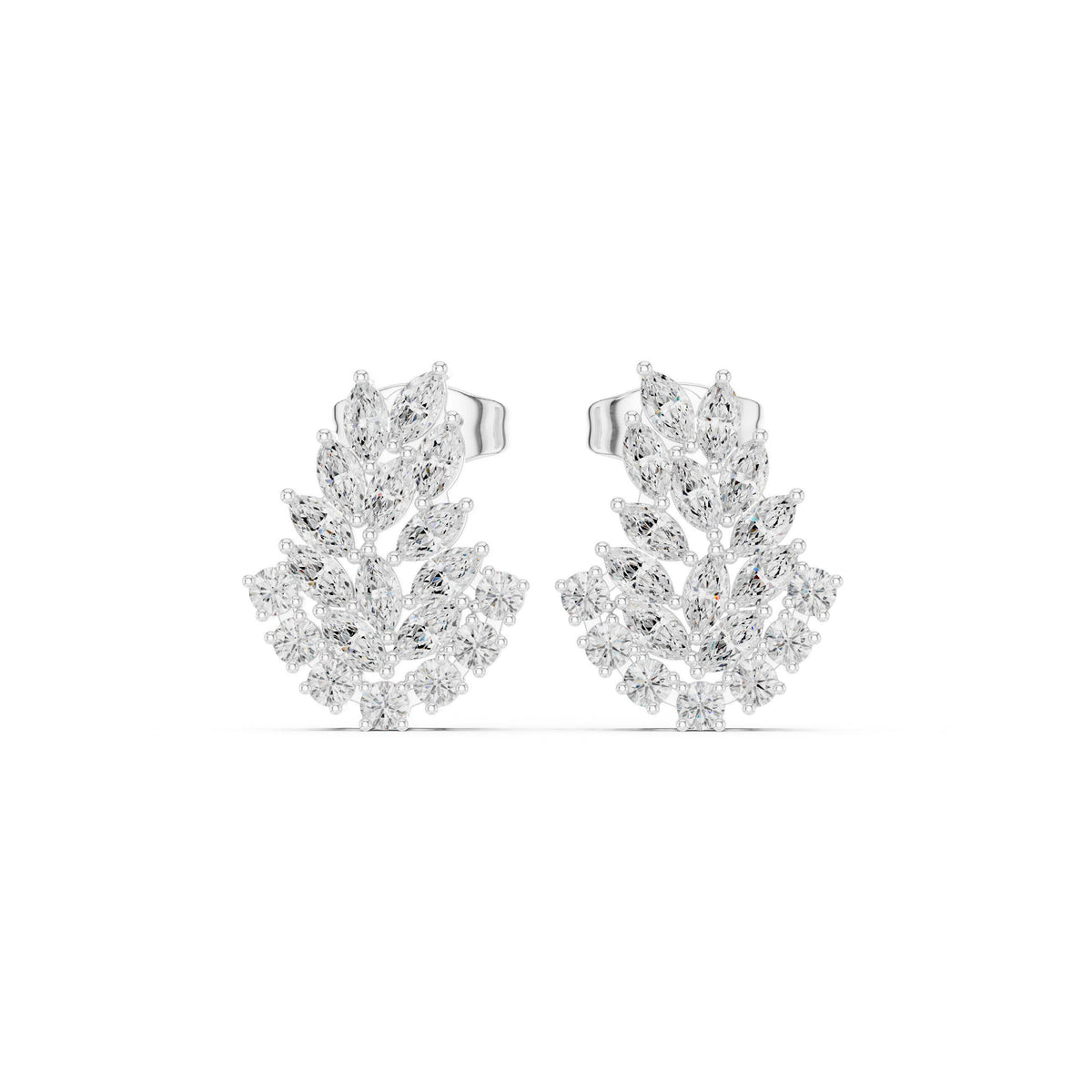 Marquise Moissanite Leaf Cluster Stud Earrings – 925 Sterling Silver, 18K Gold Vermeil