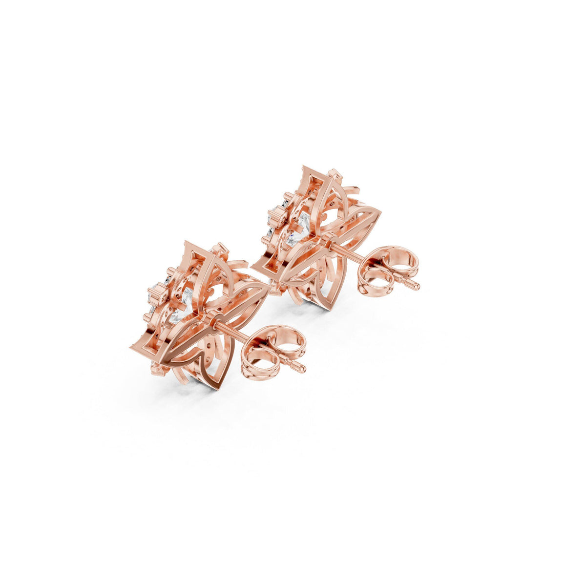 Marquise Moissanite Compass Star Stud Earrings – 925 Sterling Silver, 18K Gold Vermeil