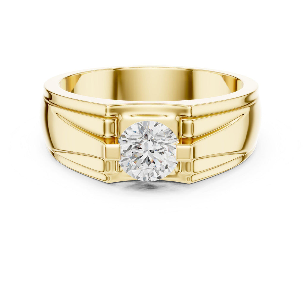 Men's Round Moissanite Ring, Stepped Square Setting – 925 Sterling Silver, 18K Gold Vermeil