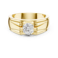 Men's Round Moissanite Ring, Stepped Square Setting – 925 Sterling Silver, 18K Gold Vermeil