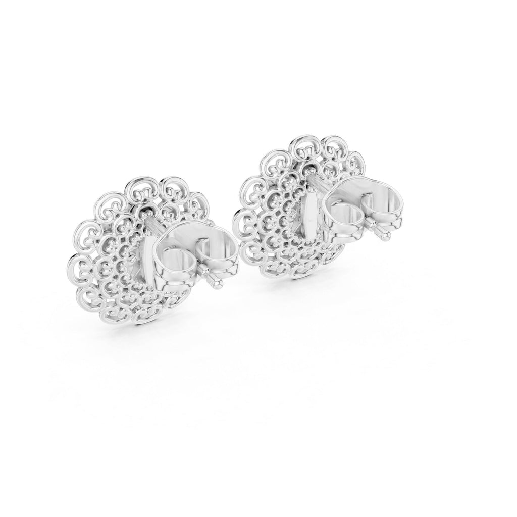 Moissanite Filigree Medallion Stud Earrings – 925 Sterling Silver, 18K Gold Vermeil