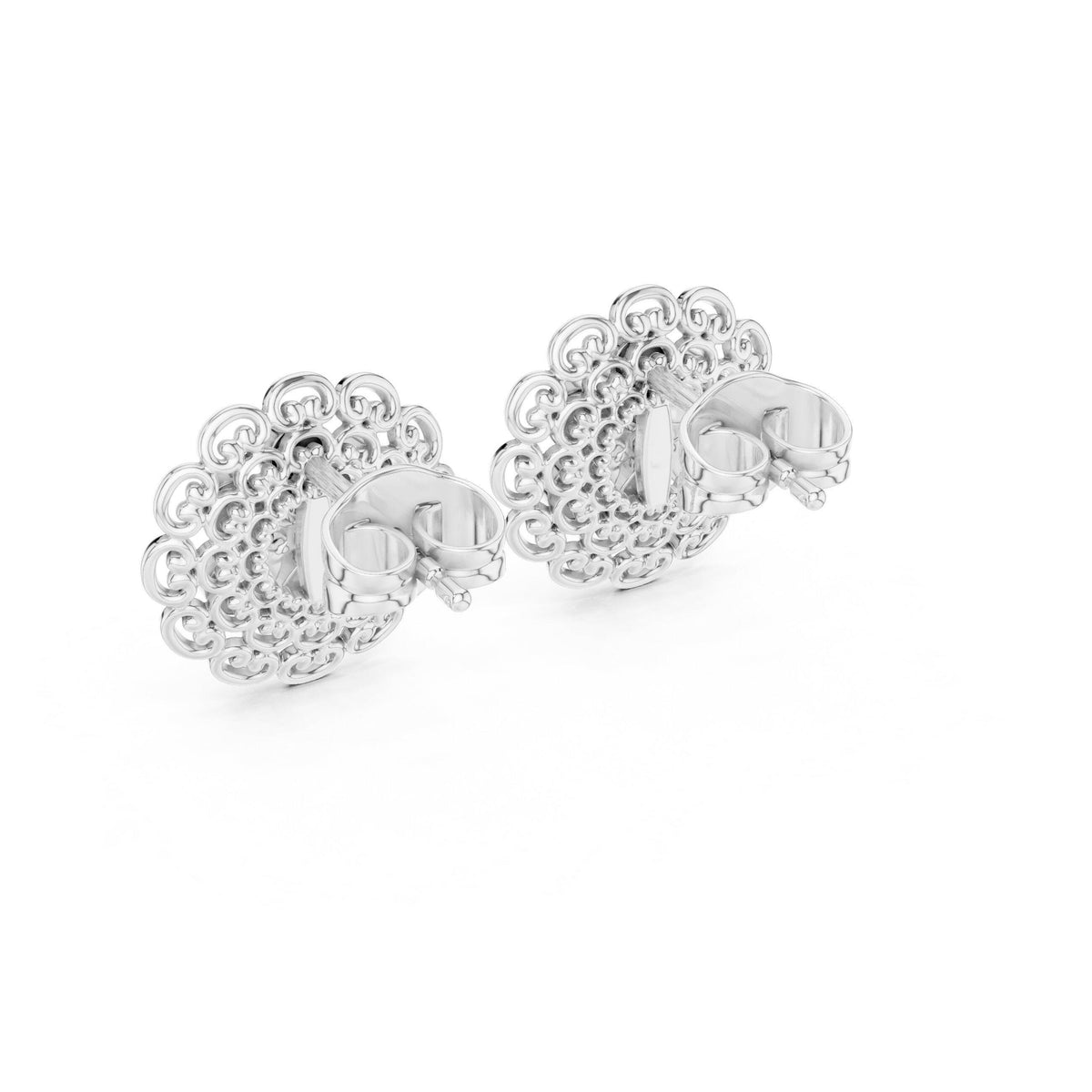 Moissanite Filigree Medallion Stud Earrings – 925 Sterling Silver, 18K Gold Vermeil