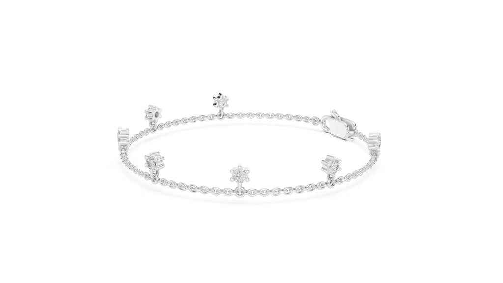 3mm Round Moissanite Station Charm Bracelet – 925 Sterling Silver, 18K Gold Vermeil