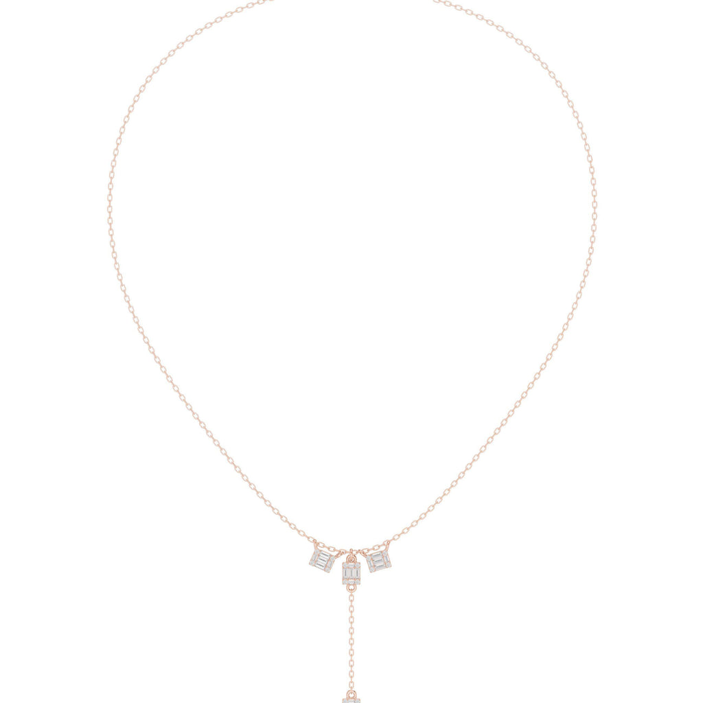 Baguette Moissanite Lariat Necklace – 925 Sterling Silver, 18K Gold Vermeil