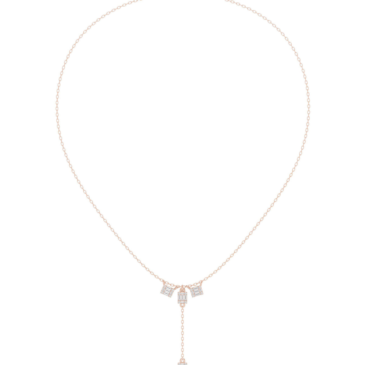 Baguette Moissanite Lariat Necklace – 925 Sterling Silver, 18K Gold Vermeil