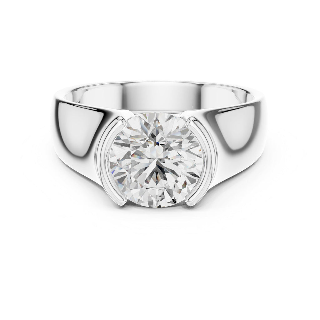 Men's Large Round Moissanite Solitaire Ring, Tapered Band – 925 Sterling Silver, 18K Gold Vermeil