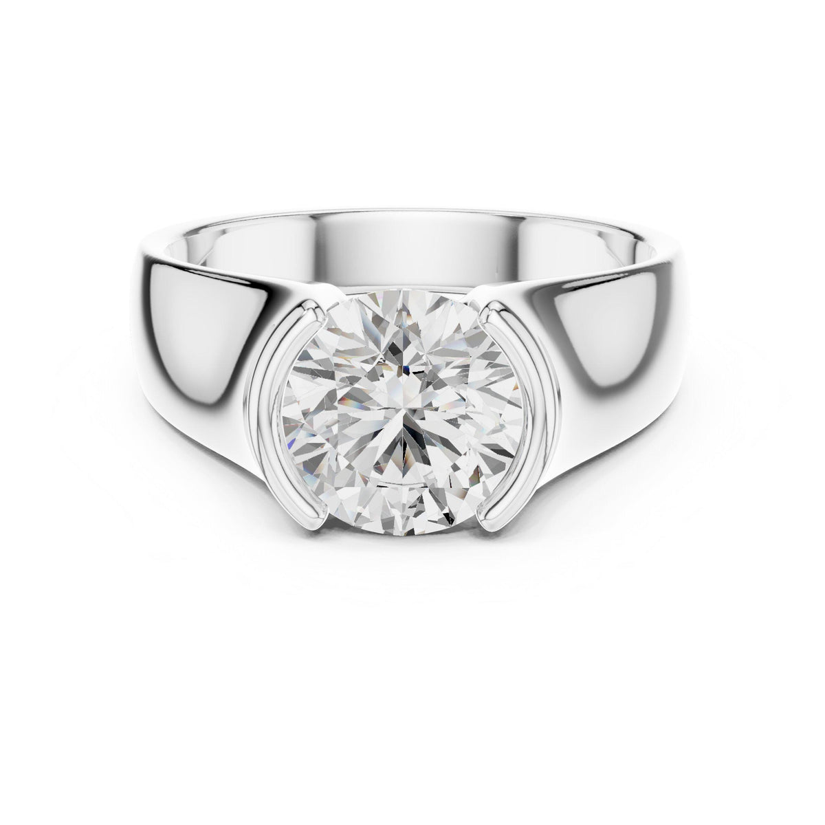 Men's Large Round Moissanite Solitaire Ring, Tapered Band – 925 Sterling Silver, 18K Gold Vermeil