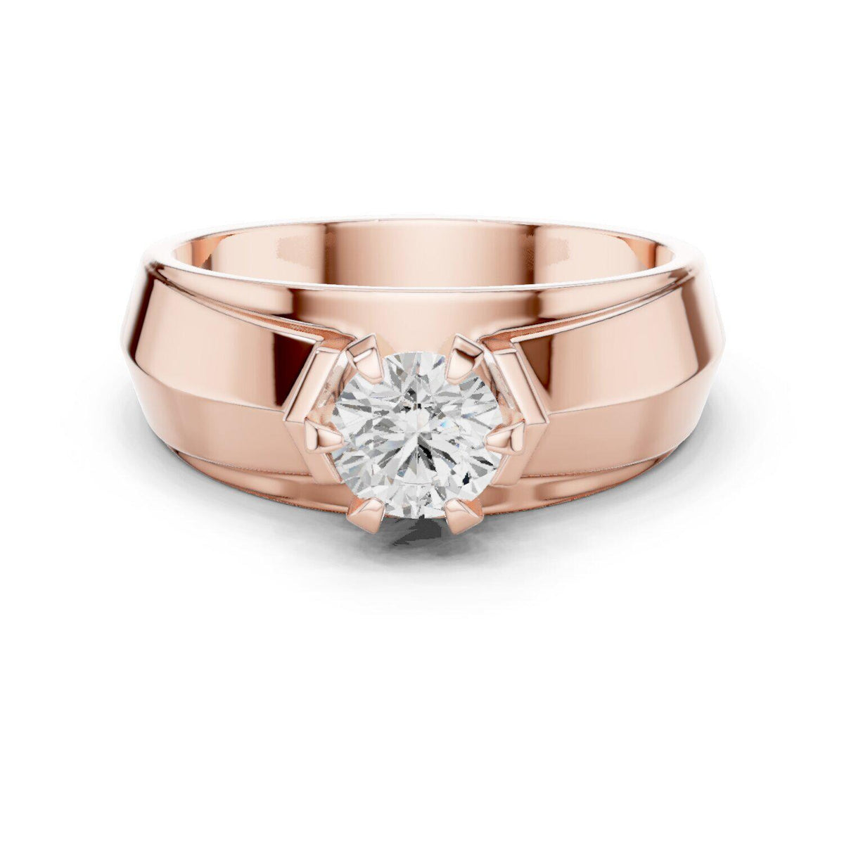 Men's Six-Prong Round Moissanite Ring, Tapered Band – 925 Sterling Silver, 18K Gold Vermeil