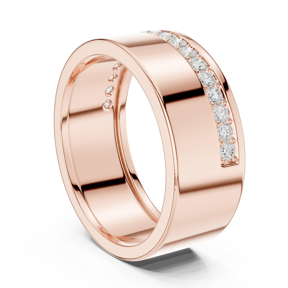 Men's Wide Band with Pavé Moissanite Stripe – 925 Sterling Silver, 18K Gold Vermeil