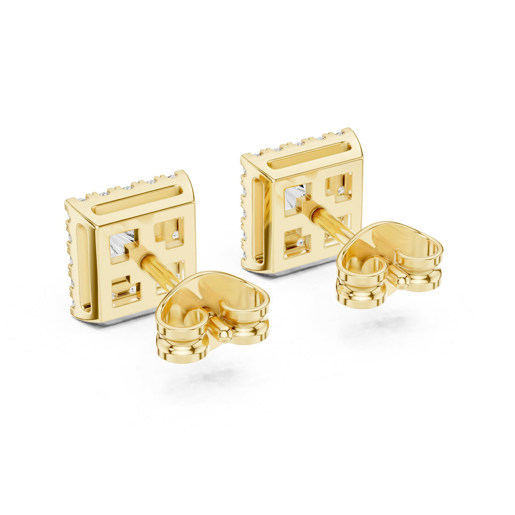 Princess Moissanite Square Halo Stud Earrings – 925 Sterling Silver, 18K Gold Vermeil