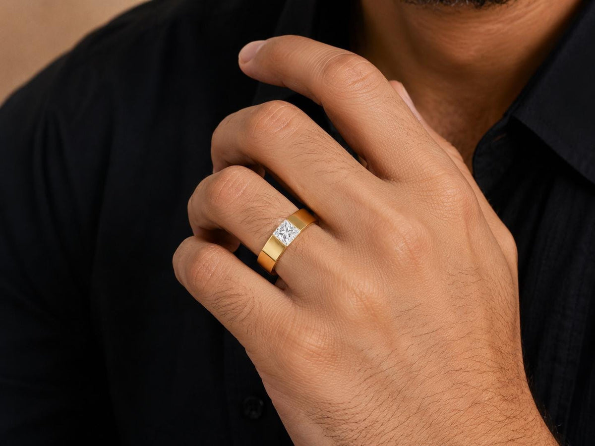 Men's 5.5mm Princess-Cut Moissanite Ring – 925 Sterling Silver, 18K Gold Vermeil