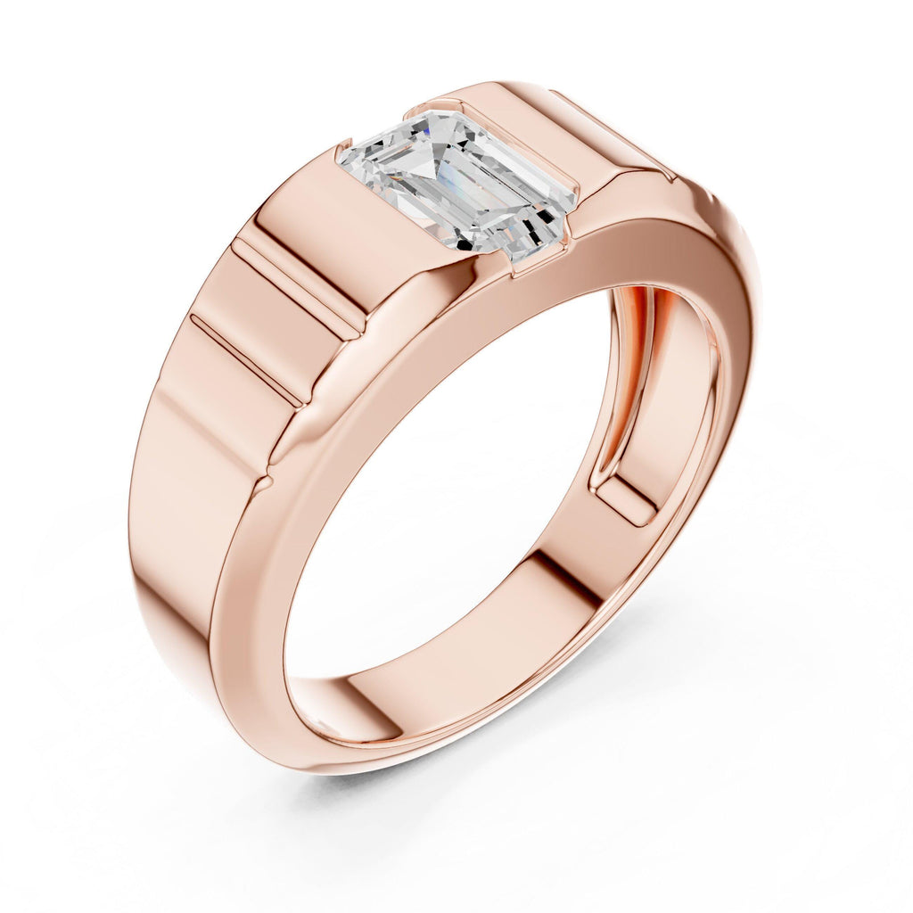 Men's Emerald-Cut Moissanite Ring, Ribbed Band – 925 Sterling Silver, 18K Gold Vermeil