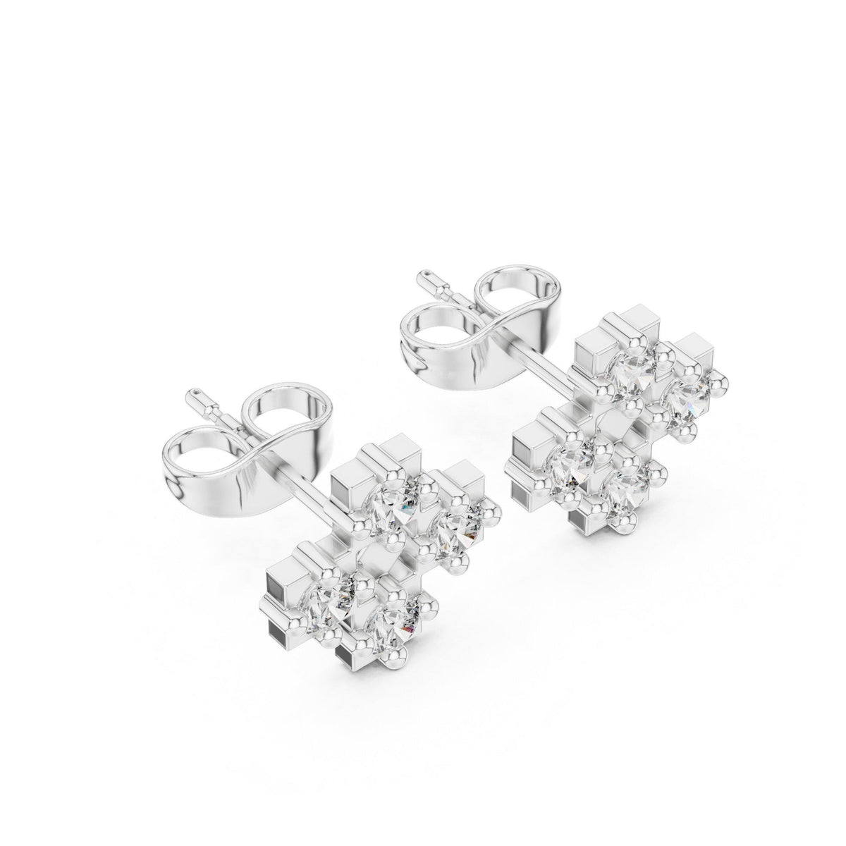 Moissanite Cross Cluster Stud Earrings – 925 Sterling Silver, 18K Gold Vermeil