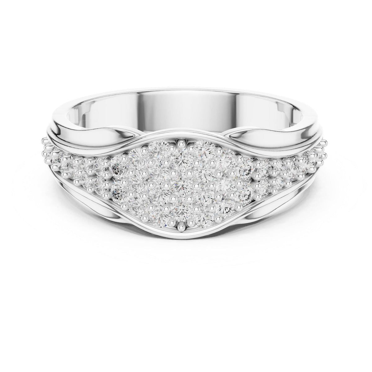 Wide Wave-Band Pavé Moissanite Ring – 925 Sterling Silver, 18K Gold Vermeil