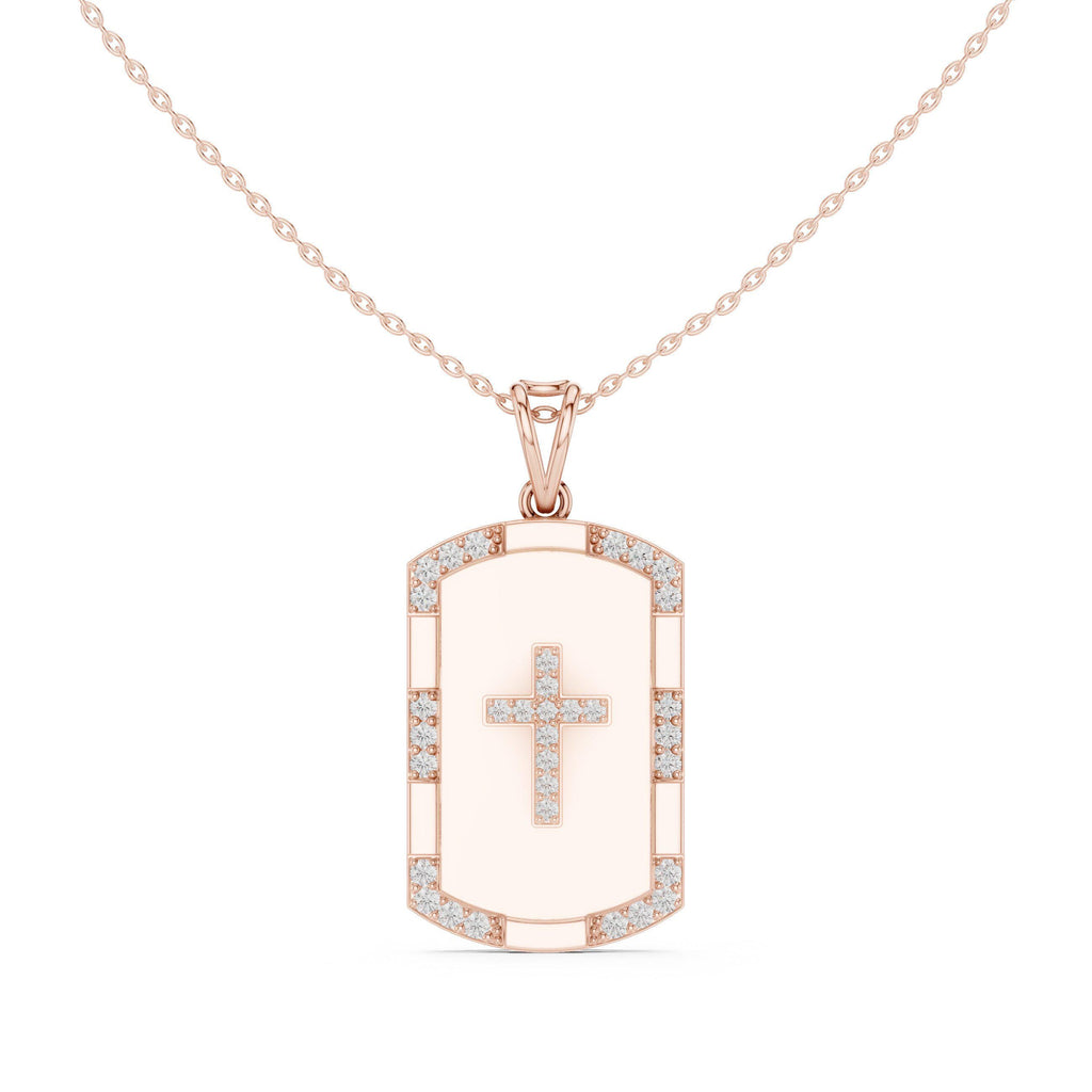 Moissanite Cross Dog Tag Necklace – 925 Sterling Silver, 18K Gold Vermeil