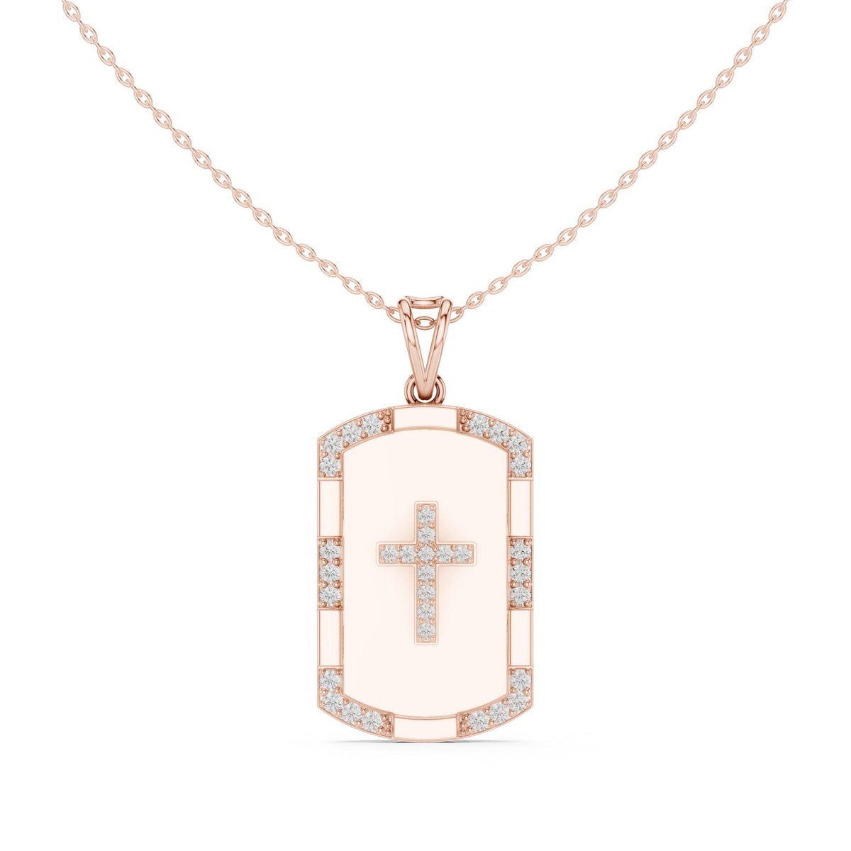 Moissanite Cross Dog Tag Necklace – 925 Sterling Silver, 18K Gold Vermeil