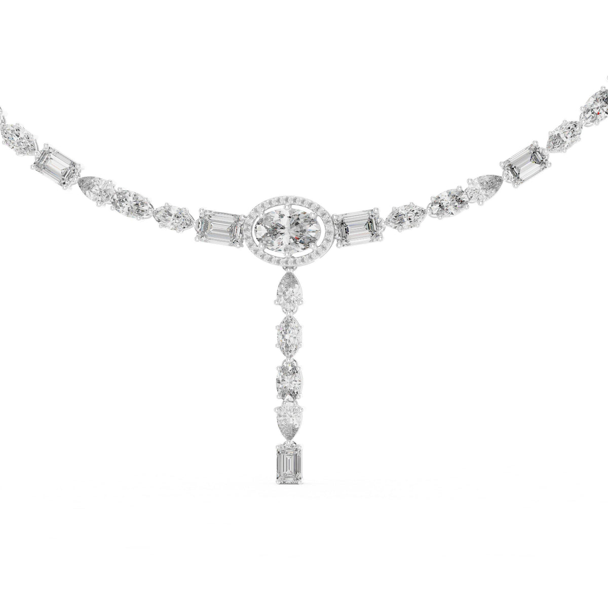 Mixed-Cut Moissanite Lariat Tennis Necklace – 925 Sterling Silver, 18K Gold Vermeil
