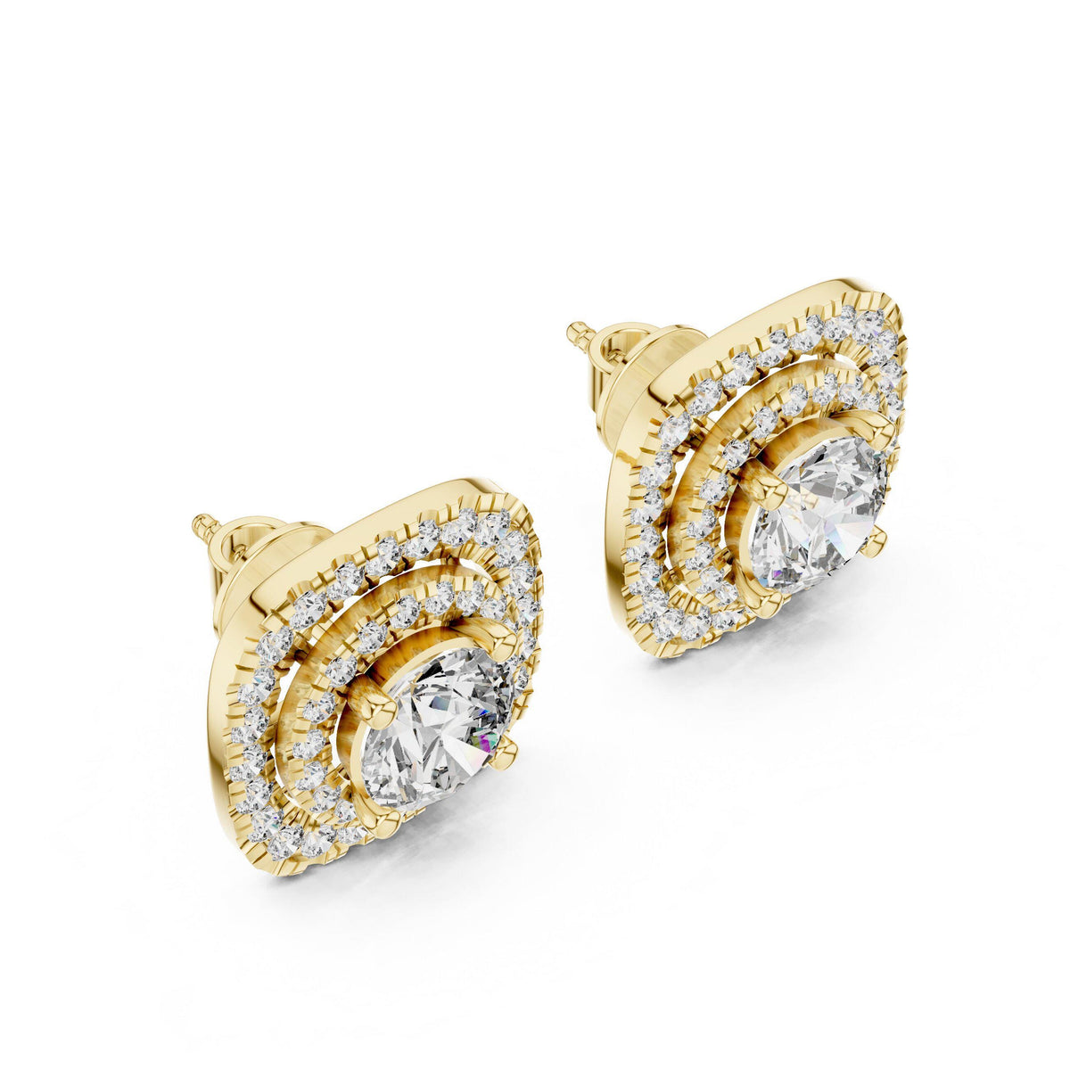 7mm Round Moissanite Cushion Double-Halo Stud Earrings – 925 Sterling Silver, 18K Gold Vermeil