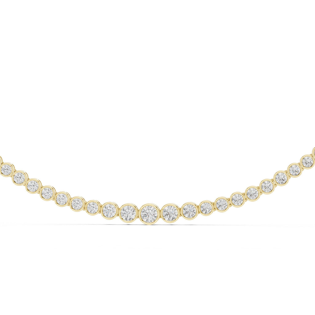 Graduated Round Moissanite Bezel Tennis Necklace – 925 Sterling Silver, 18K Gold Vermeil