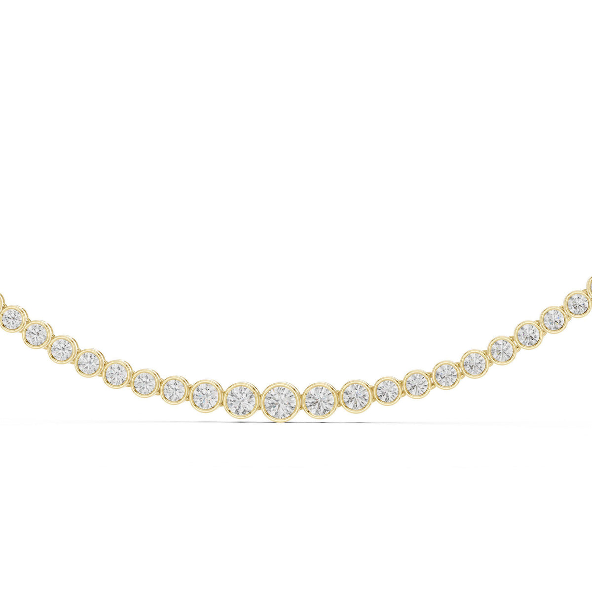 Graduated Round Moissanite Bezel Tennis Necklace – 925 Sterling Silver, 18K Gold Vermeil