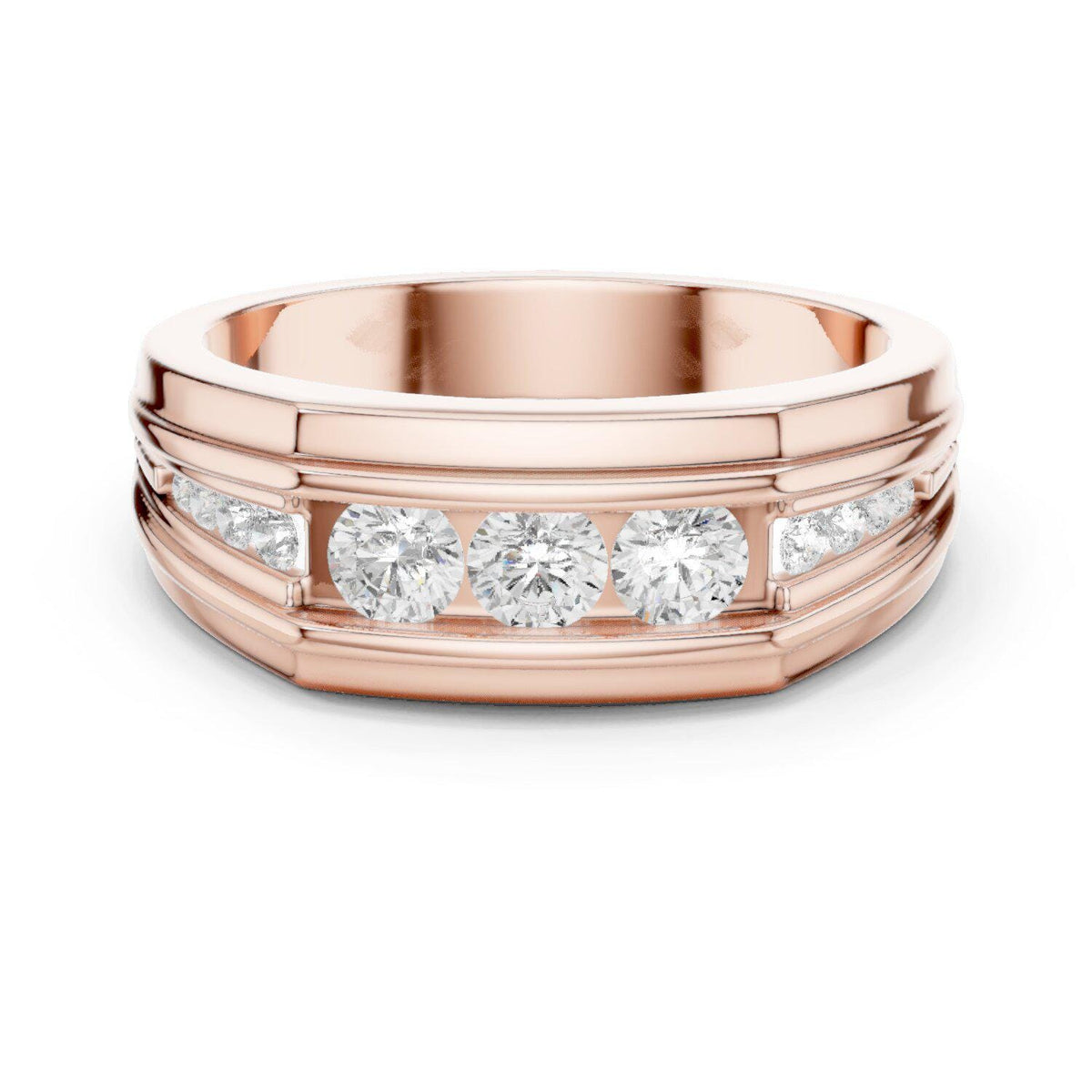 Men's Five-Stone Channel-Set Moissanite Band – 925 Sterling Silver, 18K Gold Vermeil