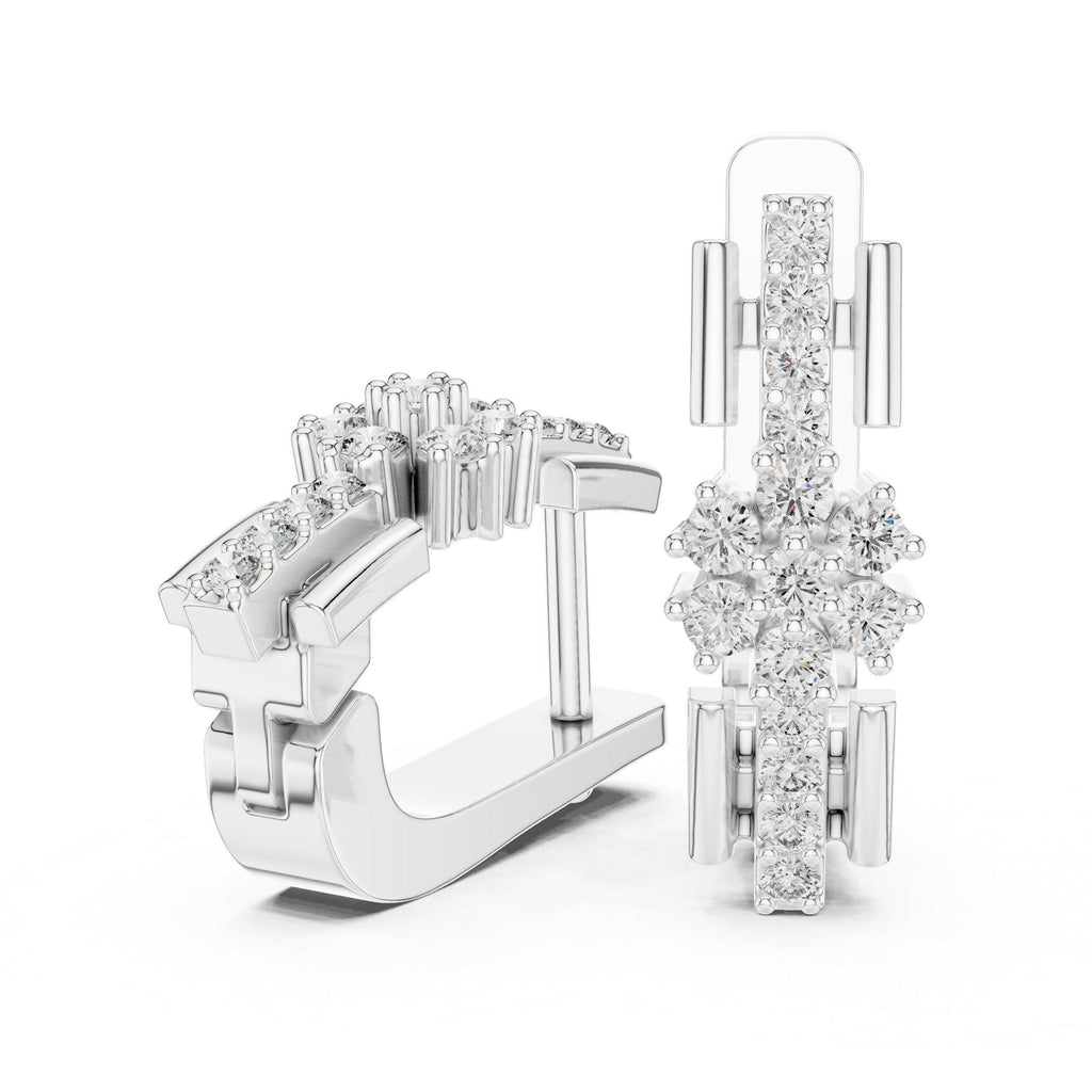 Moissanite Flower Cluster Pavé Bar Earrings – 925 Sterling Silver, 18K Gold Vermeil