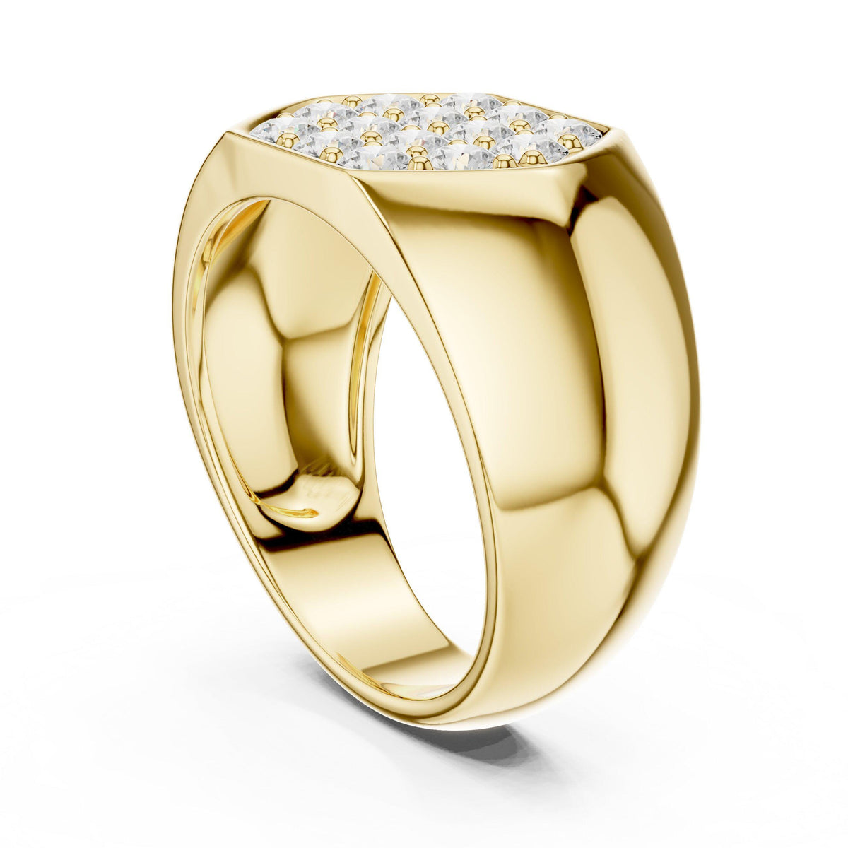 Men's Hexagon Pavé Moissanite Signet Ring – 925 Sterling Silver, 18K Gold Vermeil