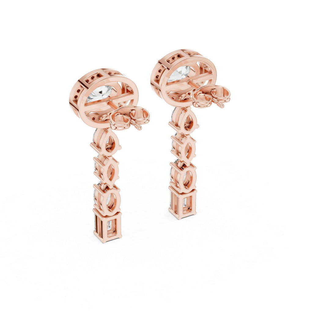 Oval Halo Moissanite Drop Earrings – 925 Sterling Silver, 18K Gold Vermeil