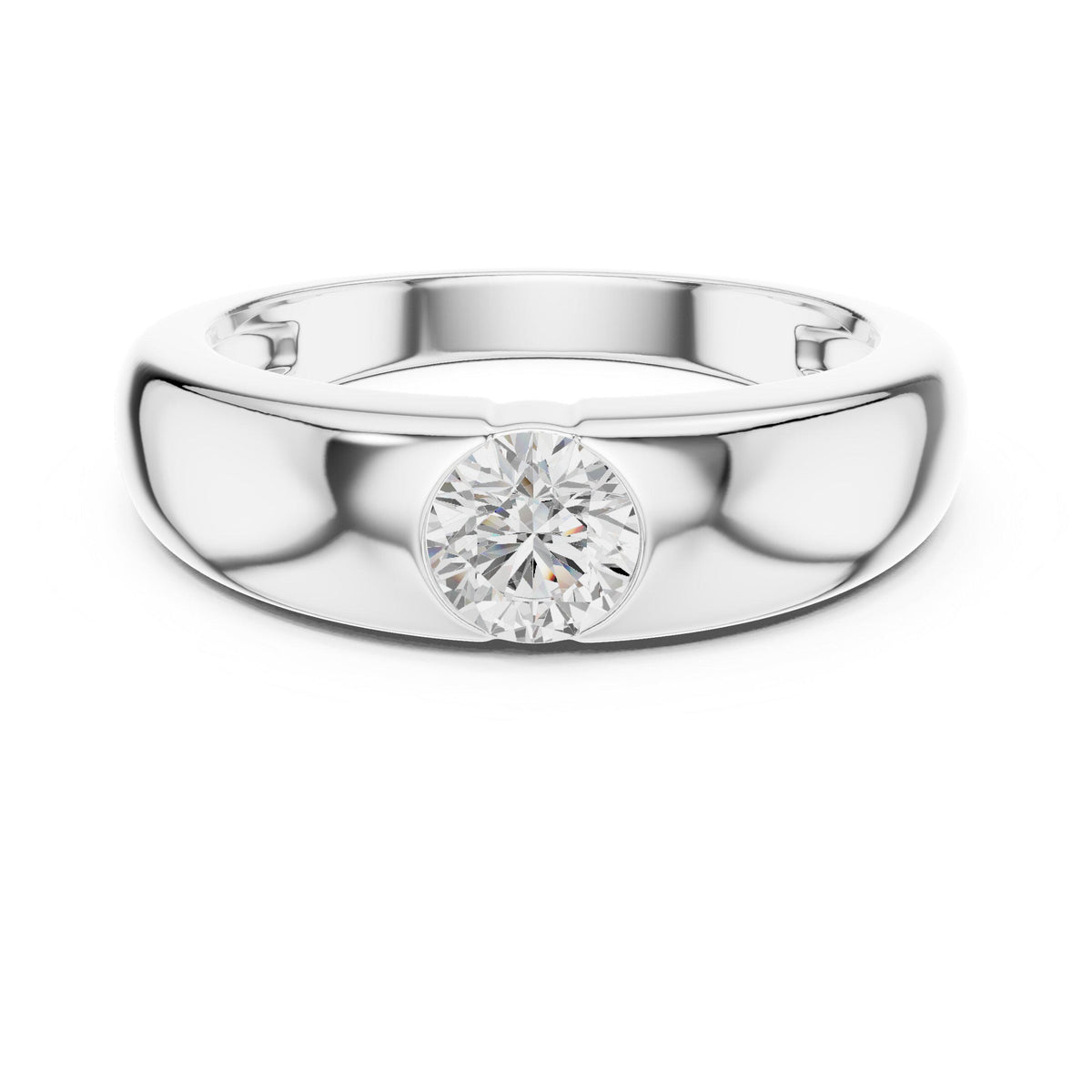 Men's Flush-Set Round Moissanite Domed Band – 925 Sterling Silver, 18K Gold Vermeil