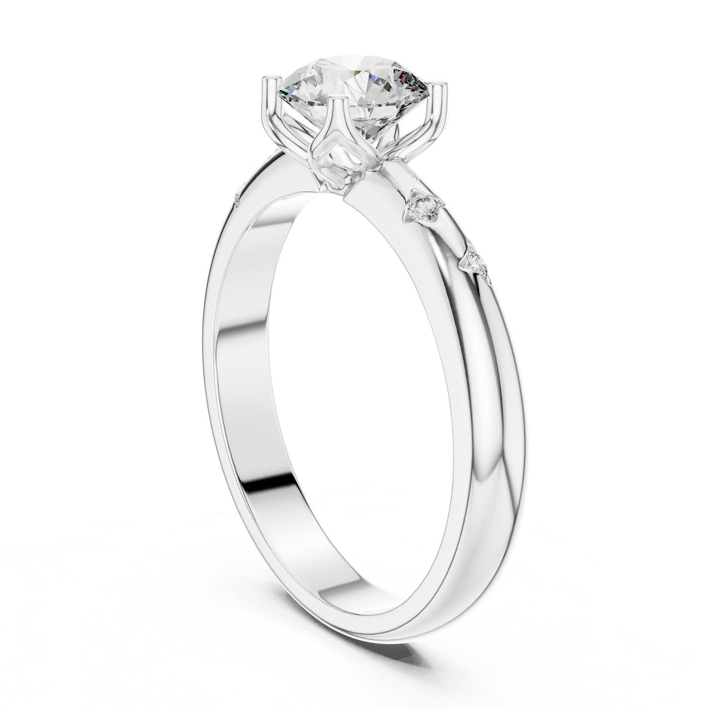 Round Moissanite Solitaire Ring with Side Accents, 6mm – 925 Sterling Silver, 18K Gold Vermeil
