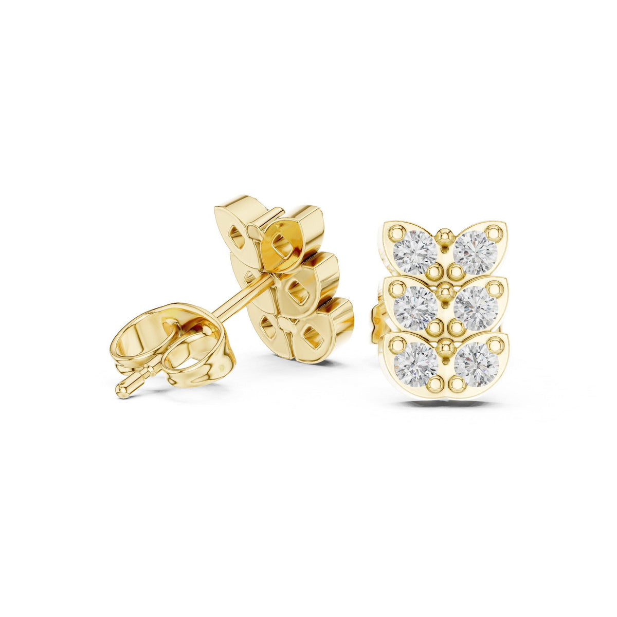 Moissanite Stacked Leaf Stud Earrings – 925 Sterling Silver, 18K Gold Vermeil