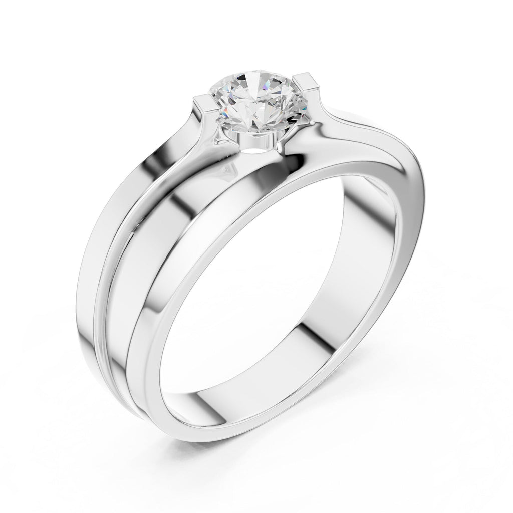 Men's Round Moissanite Ring, Offset Double Band – 925 Sterling Silver, 18K Gold Vermeil