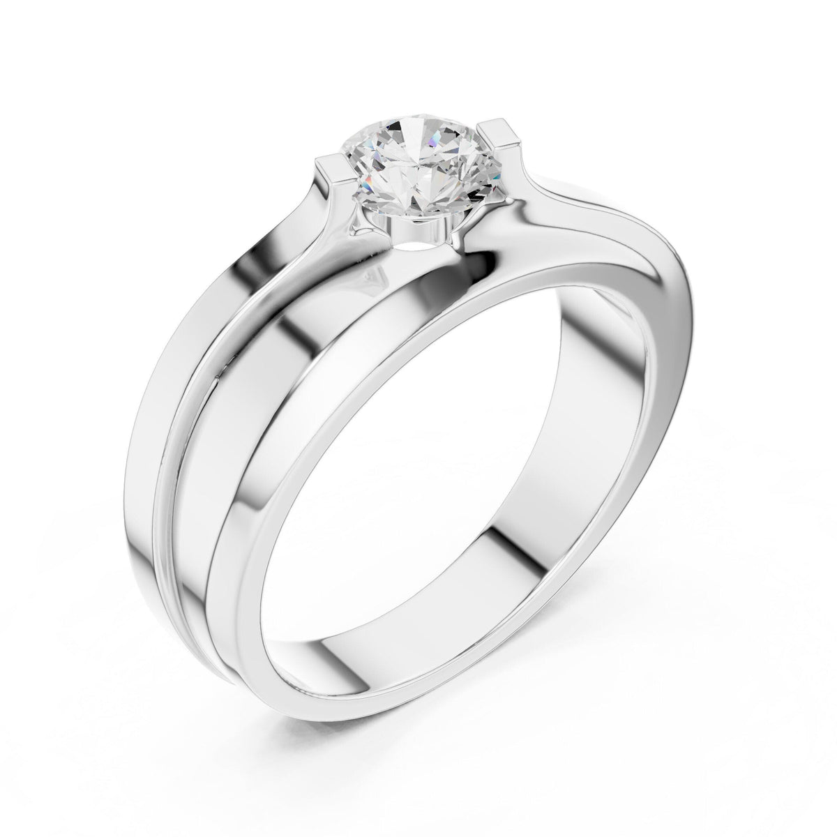 Men's Round Moissanite Ring, Offset Double Band – 925 Sterling Silver, 18K Gold Vermeil