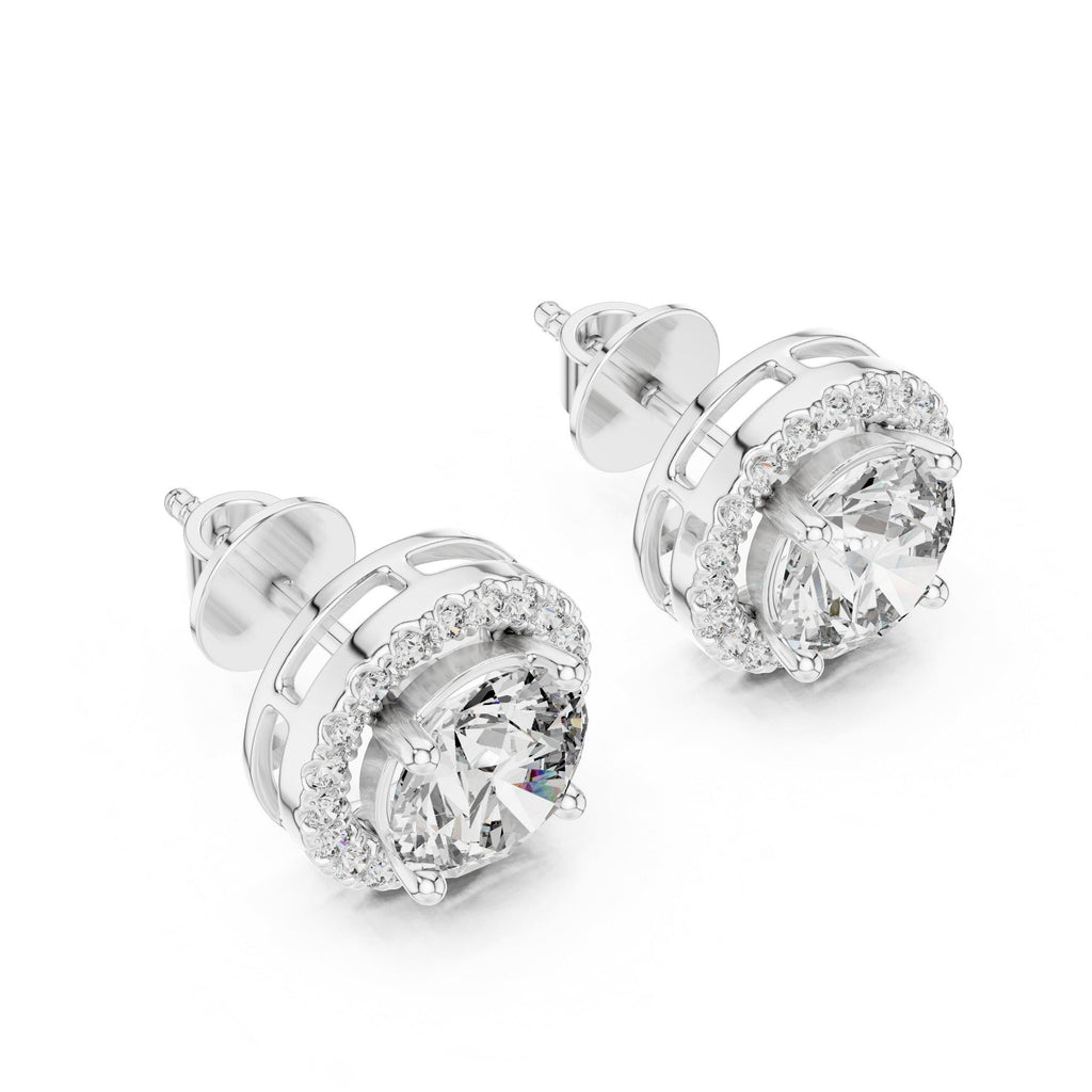 7mm Round Moissanite Halo Stud Earrings – 925 Sterling Silver, 18K Gold Vermeil