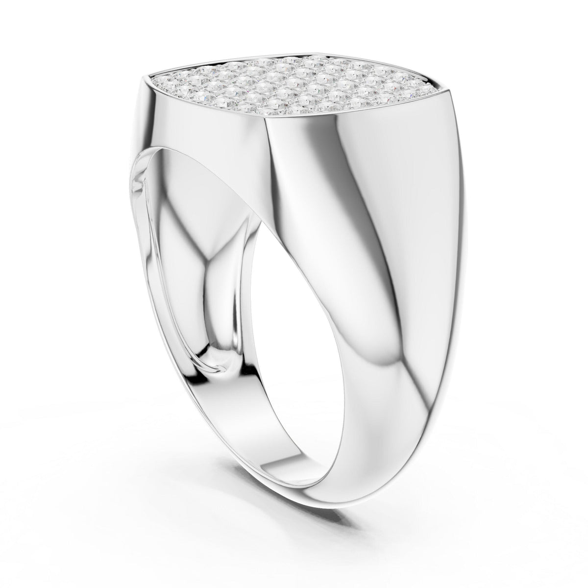 Men's Cushion-Shaped Pavé Moissanite Signet Ring – 925 Sterling Silver, 18K Gold Vermeil