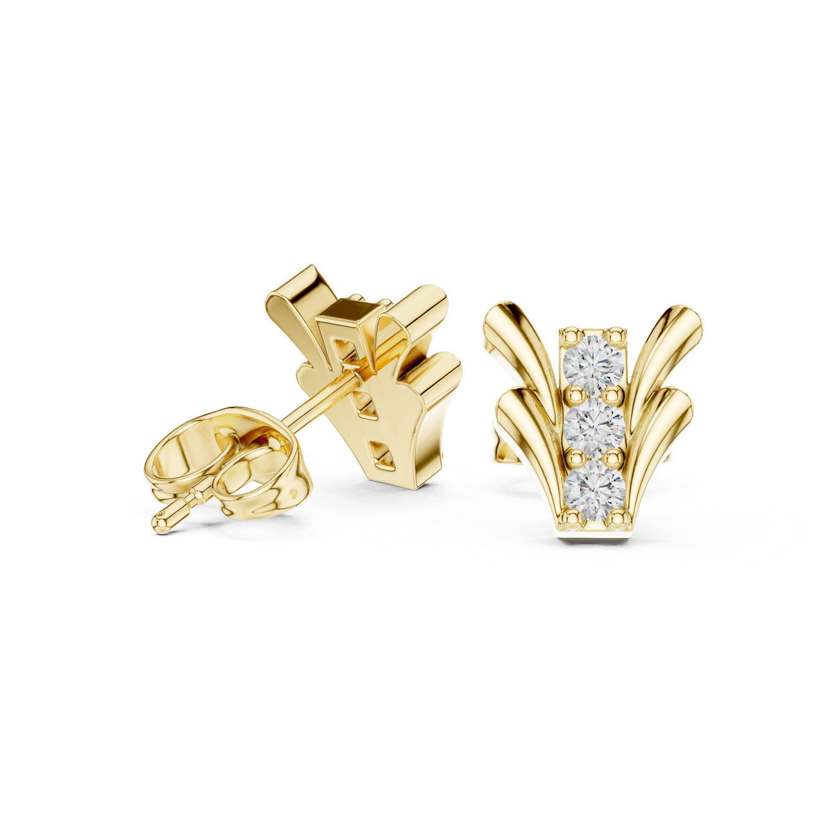 Moissanite Tulip Bar Stud Earrings – 925 Sterling Silver, 18K Gold Vermeil