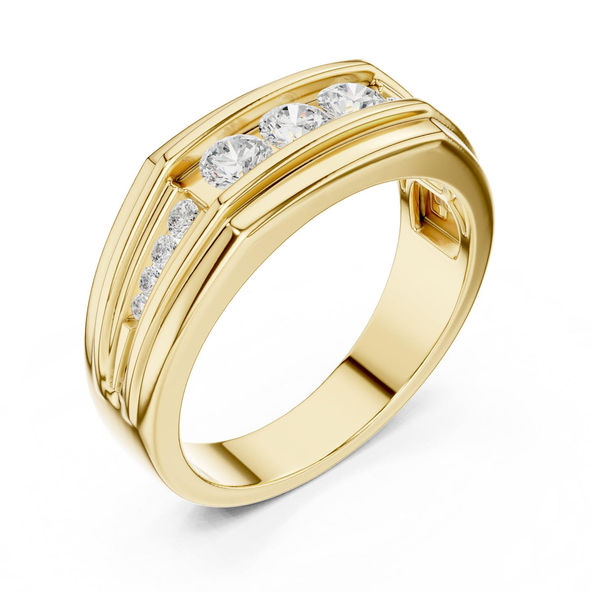 Men's Five-Stone Channel-Set Moissanite Band – 925 Sterling Silver, 18K Gold Vermeil