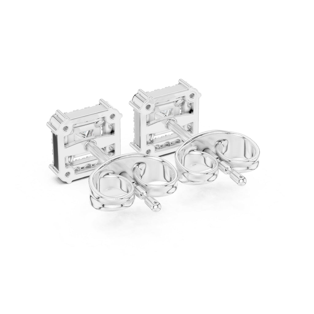 Princess Moissanite Square Halo Stud Earrings – 925 Sterling Silver, 18K Gold Vermeil